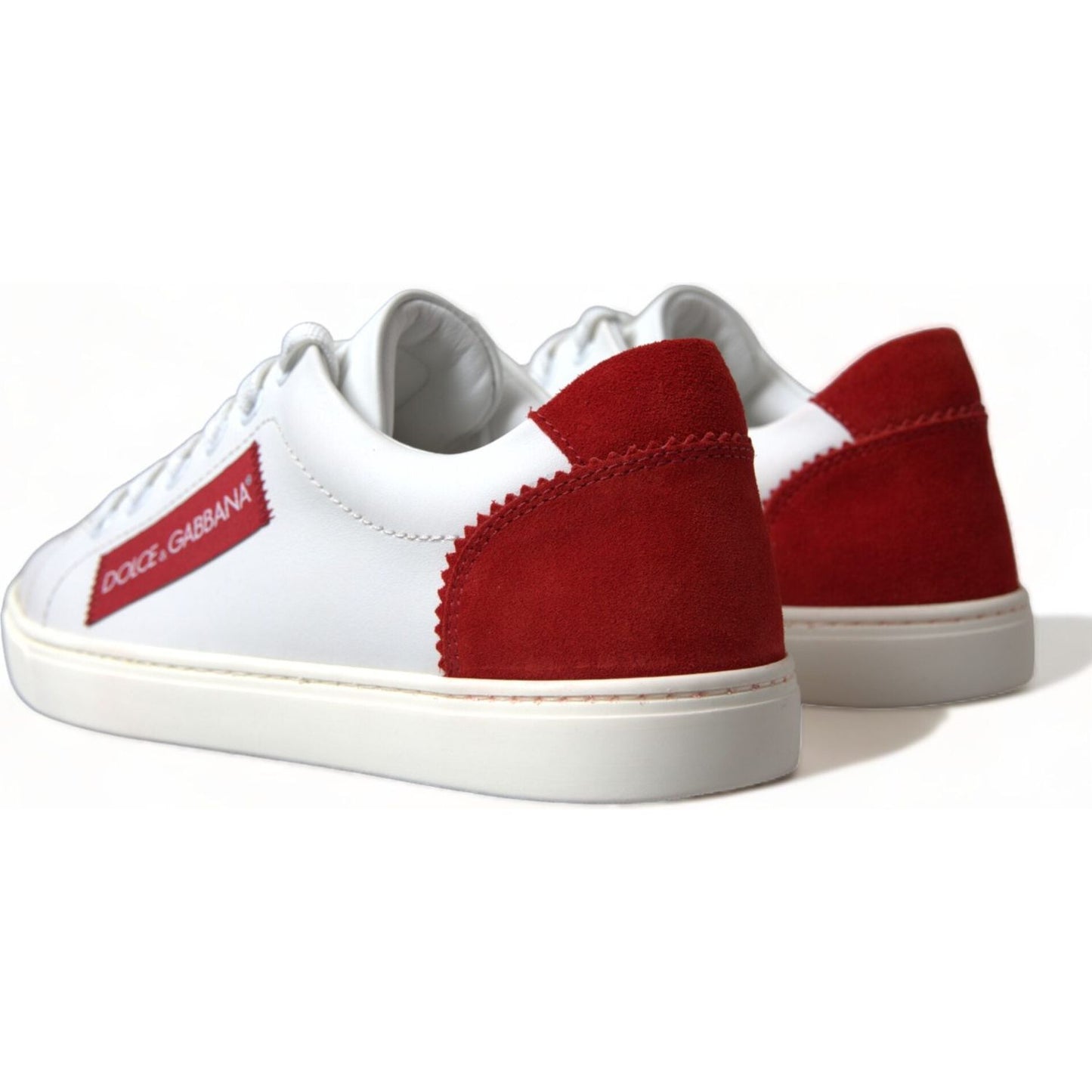 Dolce & Gabbana Chic White Leather Sneakers with Red Accents Dolce & Gabbana