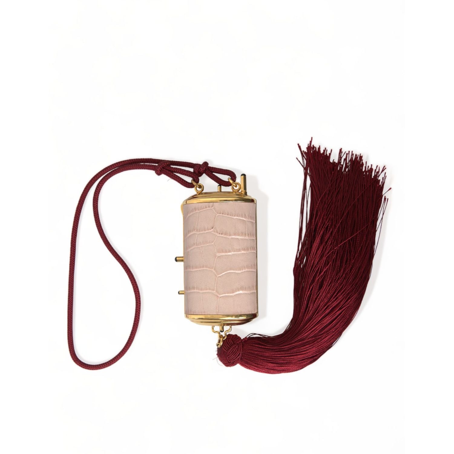 Dolce & Gabbana Pink Exotic Leather Mini Mirror Tassel Makeup Bag