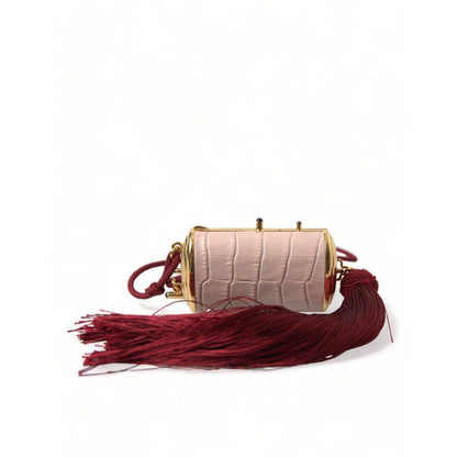 Dolce & Gabbana Pink Exotic Leather Mini Mirror Tassel Makeup Bag