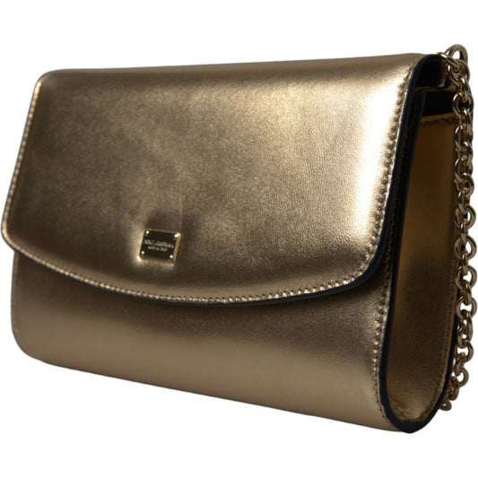 Dolce & Gabbana Elegant Metallic Gold Leather Crossbody Purse Dolce & Gabbana