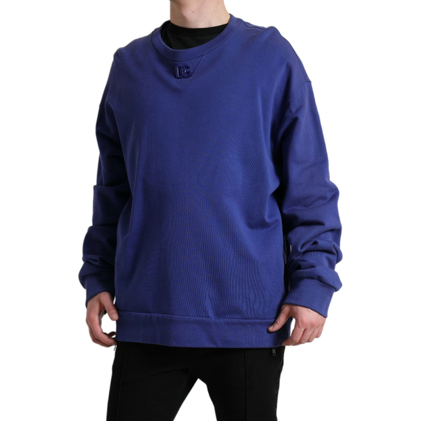 Dolce & Gabbana Royal Blue Cotton Crewneck Sweater Dolce & Gabbana