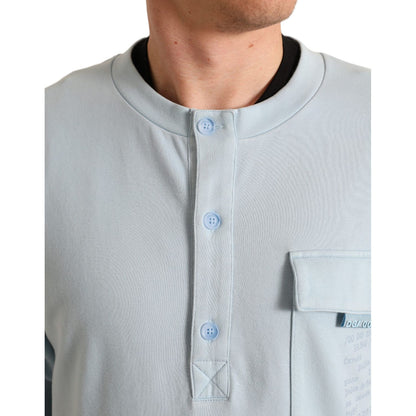 Dolce & Gabbana Light Blue Cotton Buttoned Pullover Sweater