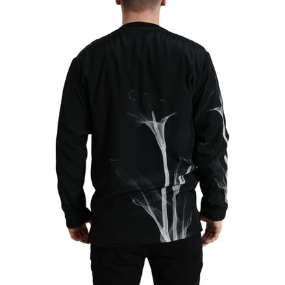 Dolce & Gabbana Black Floral Print Crewneck Pullover Sweater