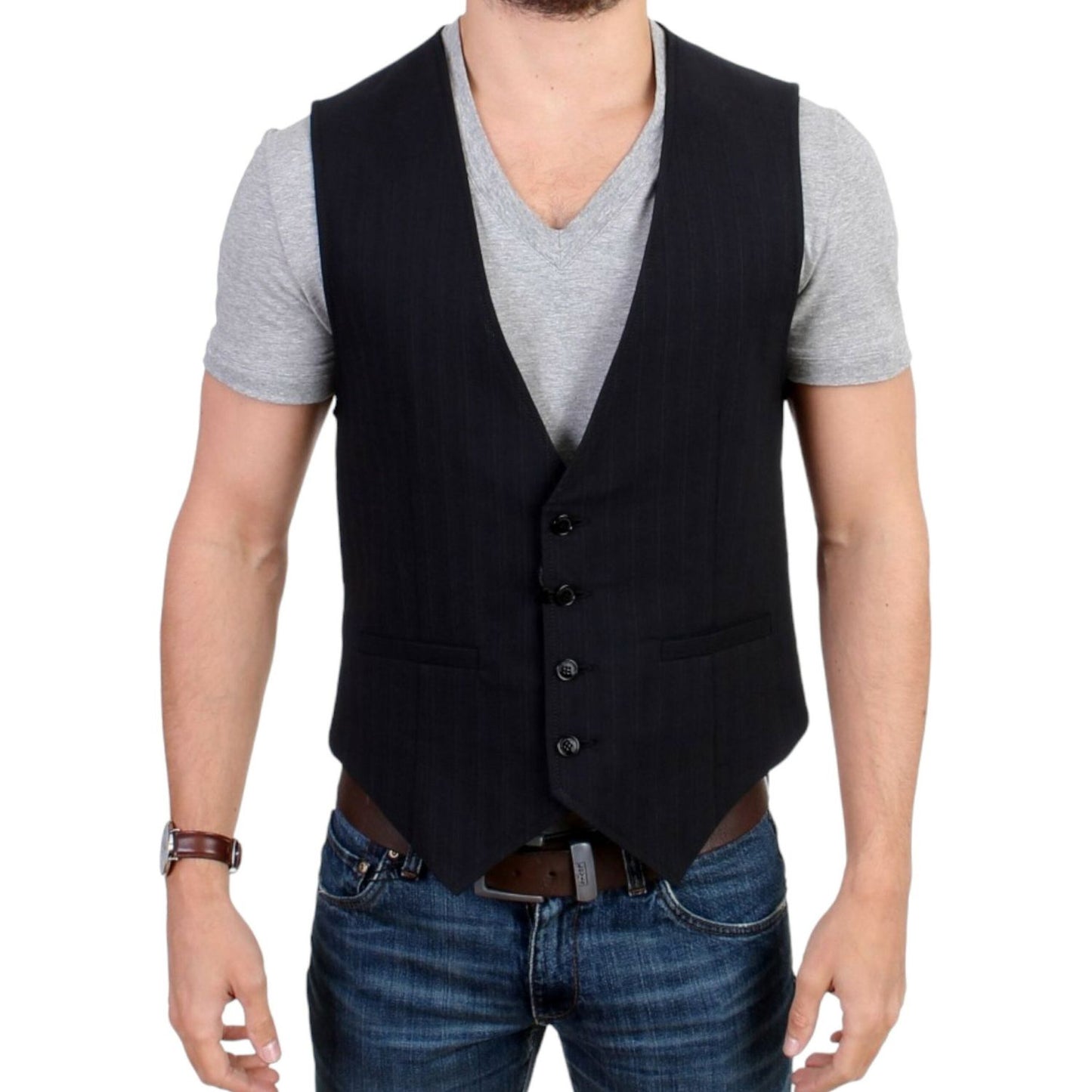 Costume National Black striped cotton casual vest 1% Polyester,1728,20% Wool,5% Nylon,67345645728,Black,Clothing,Costume National,IT48 | M,Material: 74% Cotton,Men,Men - Clothing,New with tags,Suits & Blazers - Clothing,Vests - Men - Clothing,Waistcoats -