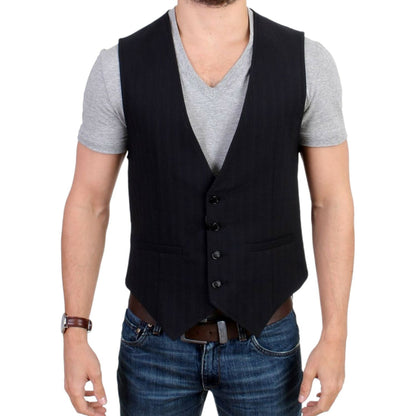 Costume National Black striped cotton casual vest 1% Polyester,1728,20% Wool,5% Nylon,67345645728,Black,Clothing,Costume National,IT48 | M,Material: 74% Cotton,Men,Men - Clothing,New with tags,Suits & Blazers - Clothing,Vests - Men - Clothing,Waistcoats -