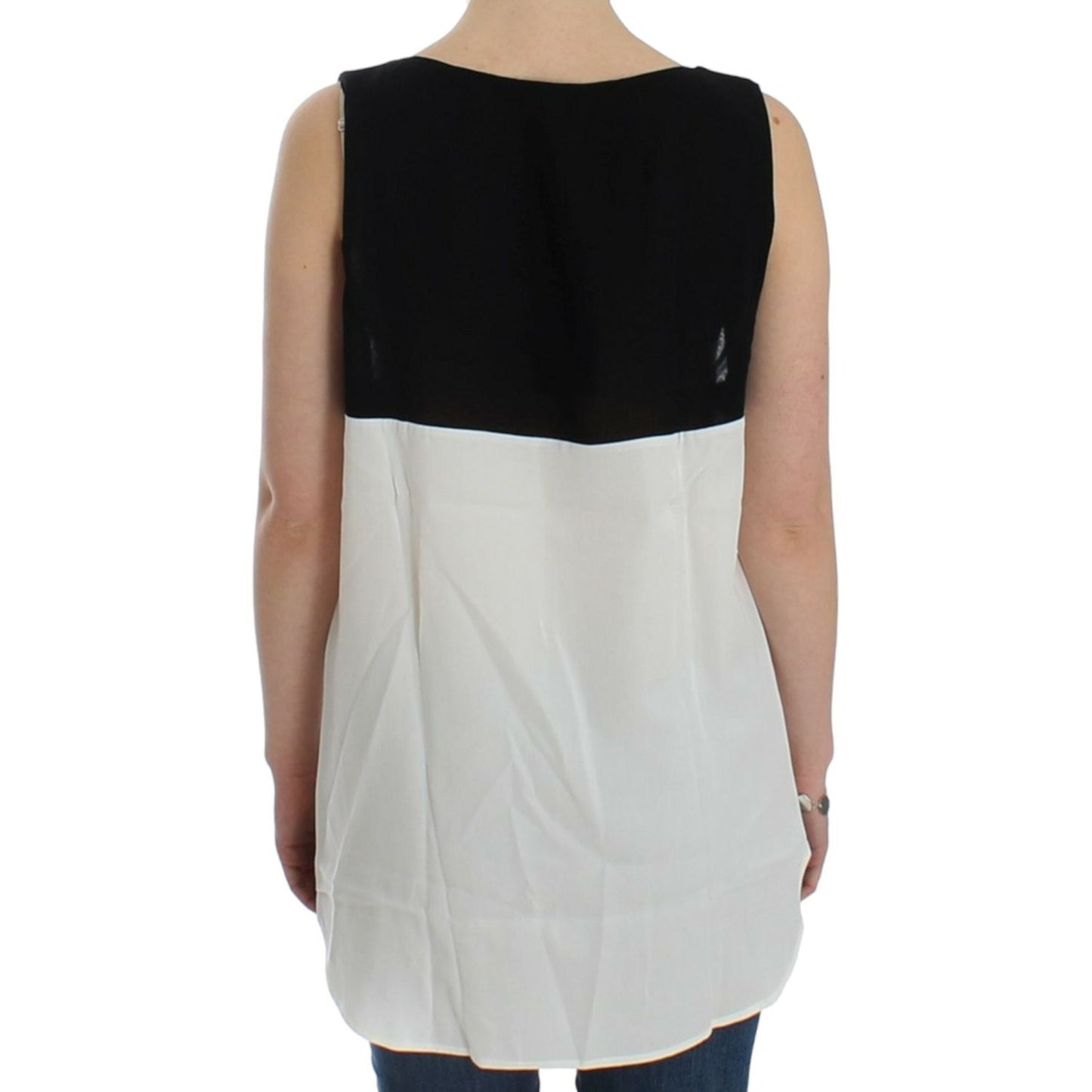 Costume National Elegant Monochrome Sleeveless Top with Gold Accents Costume National