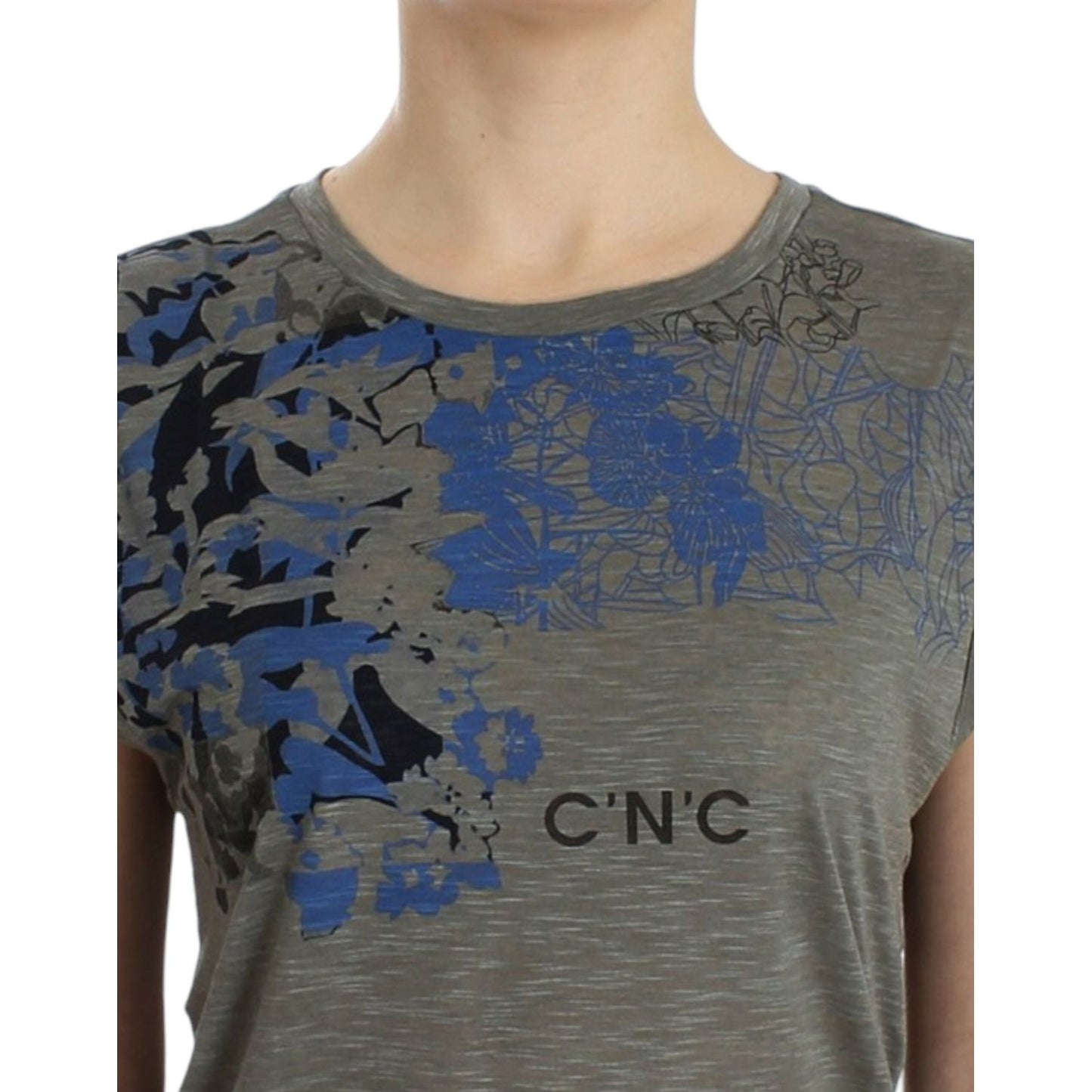 Costume National Chic Sleeveless Gray Top with Blue Detailing Costume National