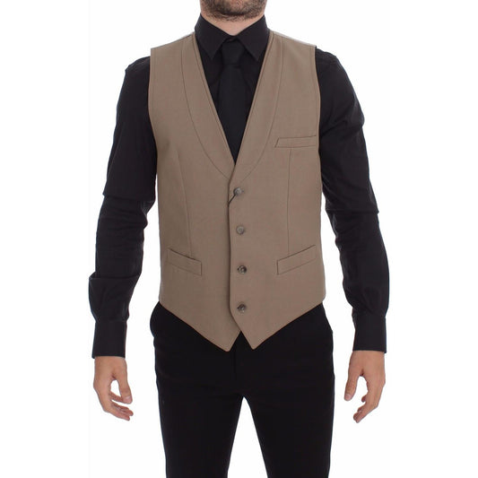 Dolce & Gabbana Elegant Beige Cotton Dress Vest – Slim Fit Dolce & Gabbana