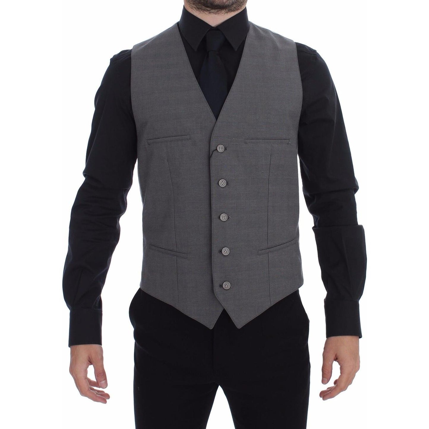 Dolce & Gabbana Gray Cotton Slim Fit Button Front Dress Vest 1728,48 | M,67345645728,Clothing,Dolce & Gabbana,Gray,Material: 100% Cotton,Men,Men - Clothing,New with tags,Suits & Blazers - Clothing,Vests - Men - Clothing,Waistcoats - Suits & Blazers - Clot