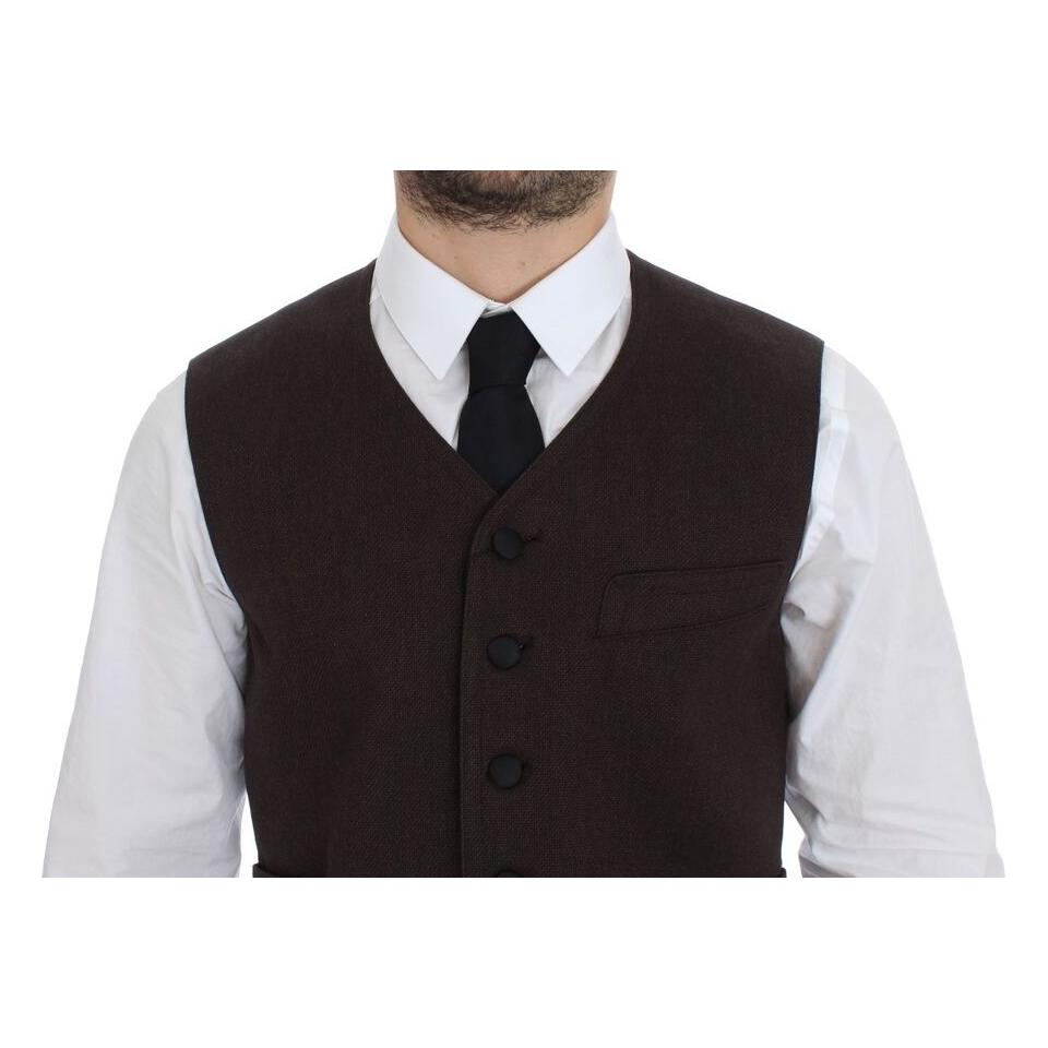 Dolce & Gabbana Brown Cotton Blend Dress Vest Gilet