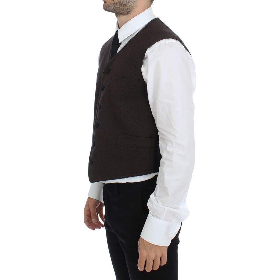 Dolce & Gabbana Brown Cotton Blend Dress Vest Gilet