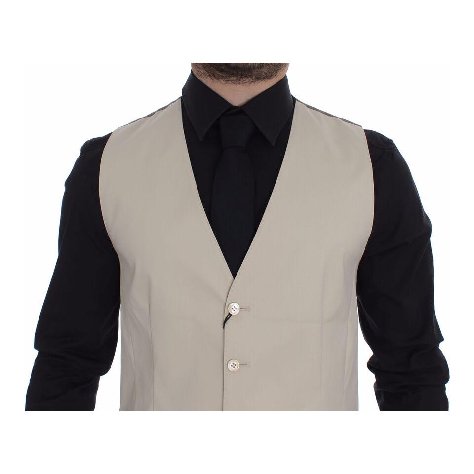 Dolce & Gabbana Beige Cotton Stretch Dress Vest Blazer