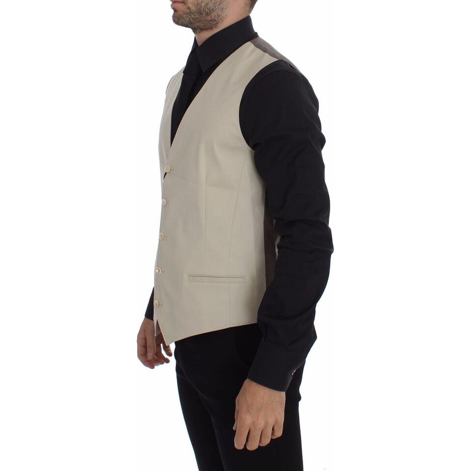 Dolce & Gabbana Beige Cotton Stretch Dress Vest Blazer