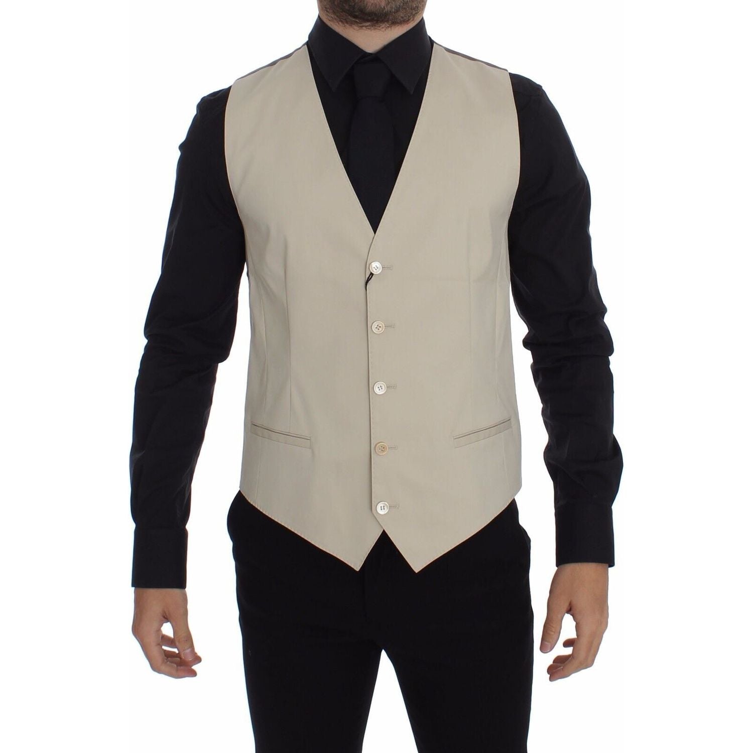 Dolce & Gabbana Beige Cotton Stretch Dress Vest Blazer