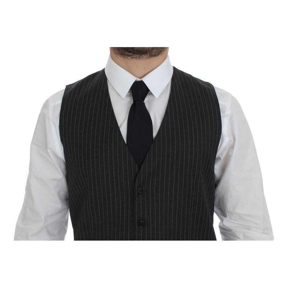 Dolce & Gabbana Elegant Gray Striped Wool Dress Vest Dolce & Gabbana