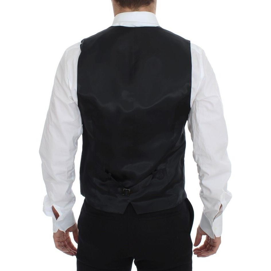 Dolce & Gabbana Gray Striped Wool Single Breasted Vest