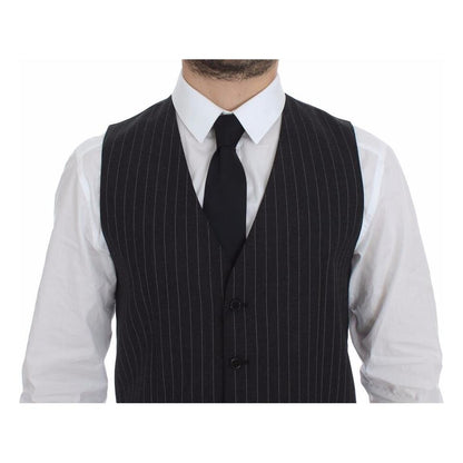 Dolce & Gabbana Gray Striped Wool Logo Vest Gilet Weste