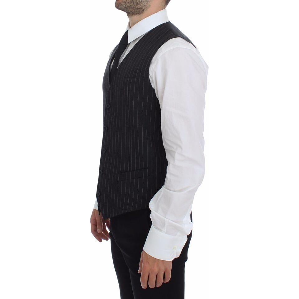 Dolce & Gabbana Elegant Gray Striped Dress Vest Dolce & Gabbana