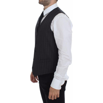 Dolce & Gabbana Gray Striped Wool Logo Vest Gilet Weste