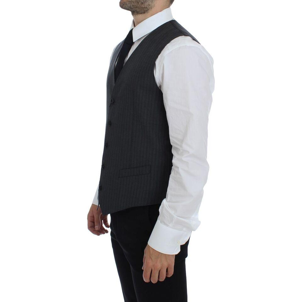 Dolce & Gabbana Elegant Gray Striped Wool Dress Vest Dolce & Gabbana