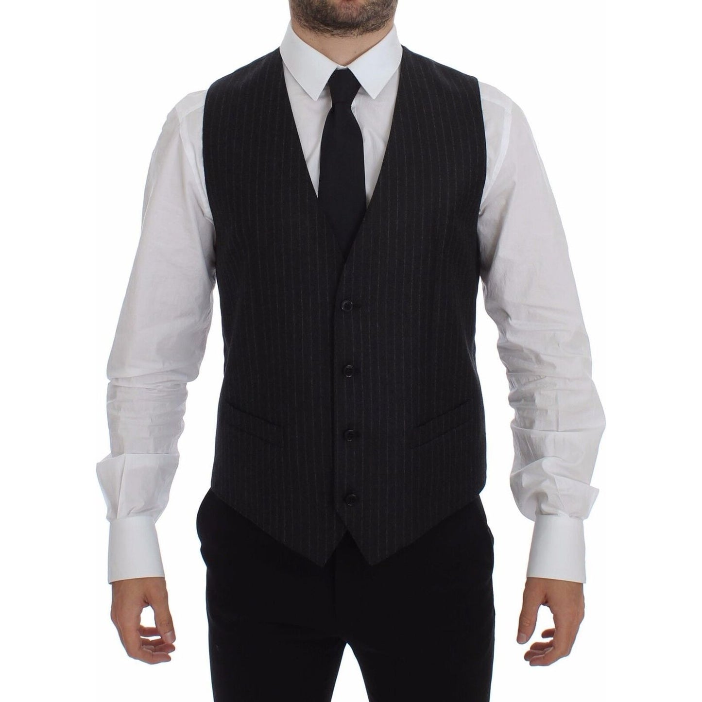 Dolce & Gabbana Elegant Gray Striped Wool Dress Vest Dolce & Gabbana