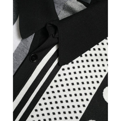 Dolce & Gabbana Black White Jumper Cardigan Polo Sweater