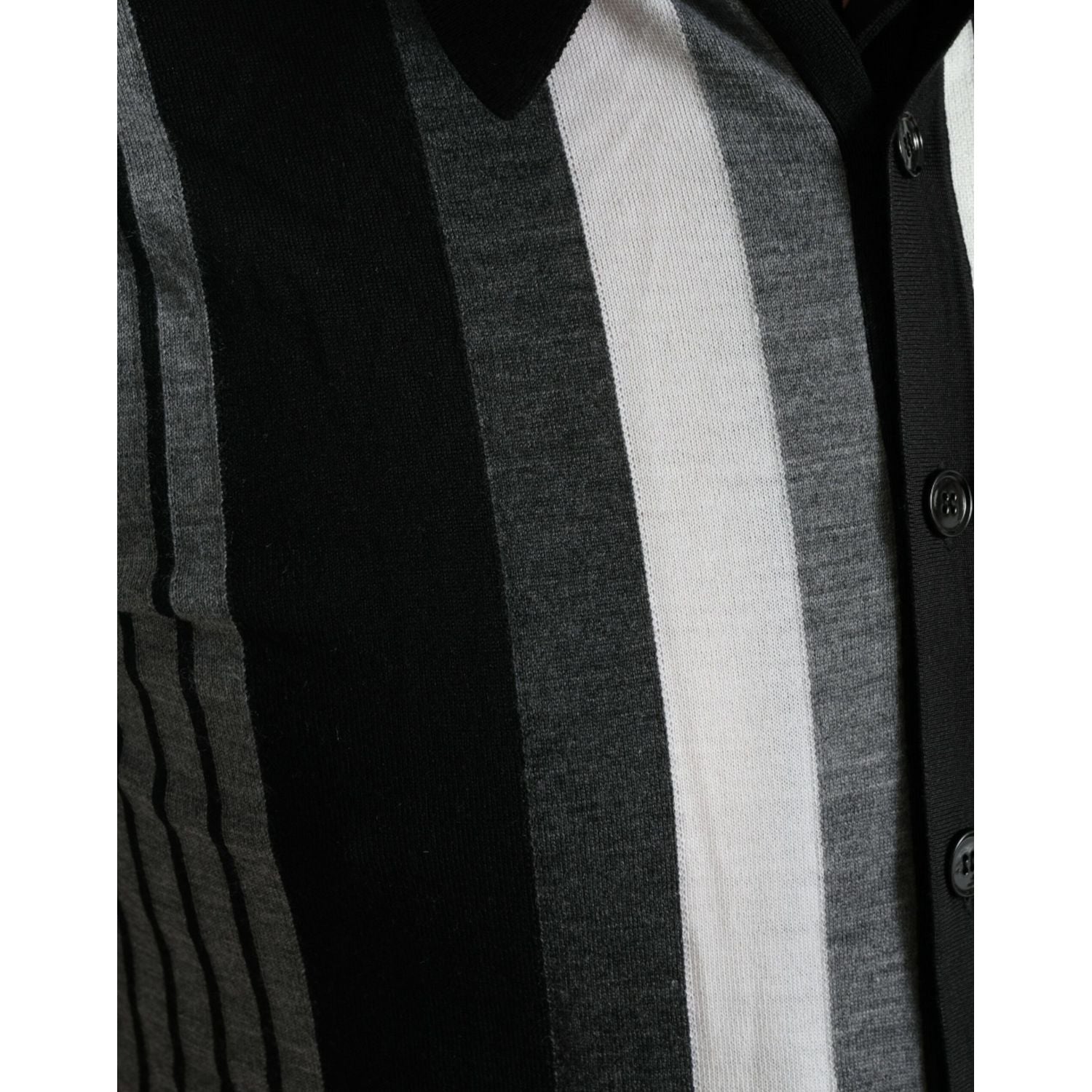 Dolce & Gabbana Black White Jumper Cardigan Polo Sweater