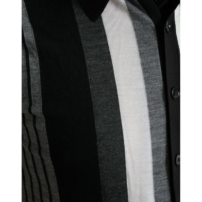Dolce & Gabbana Black White Jumper Cardigan Polo Sweater