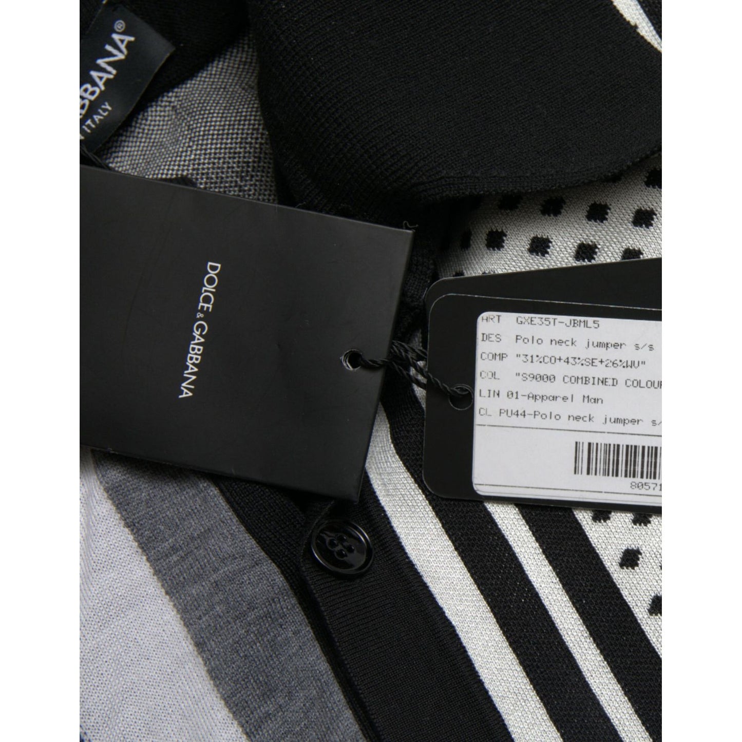 Dolce & Gabbana Black White Jumper Cardigan Polo Sweater