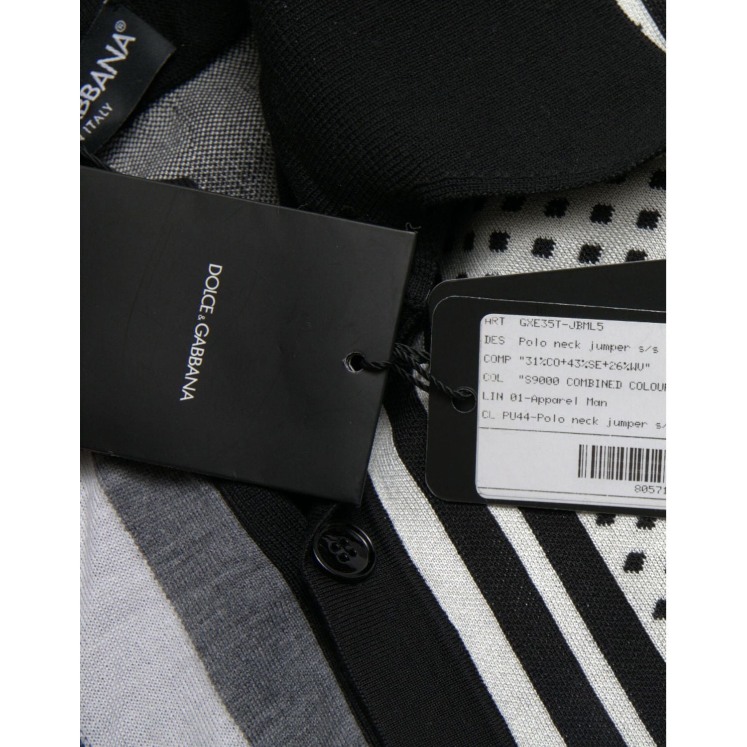 Dolce & Gabbana Black White Jumper Cardigan Polo Sweater