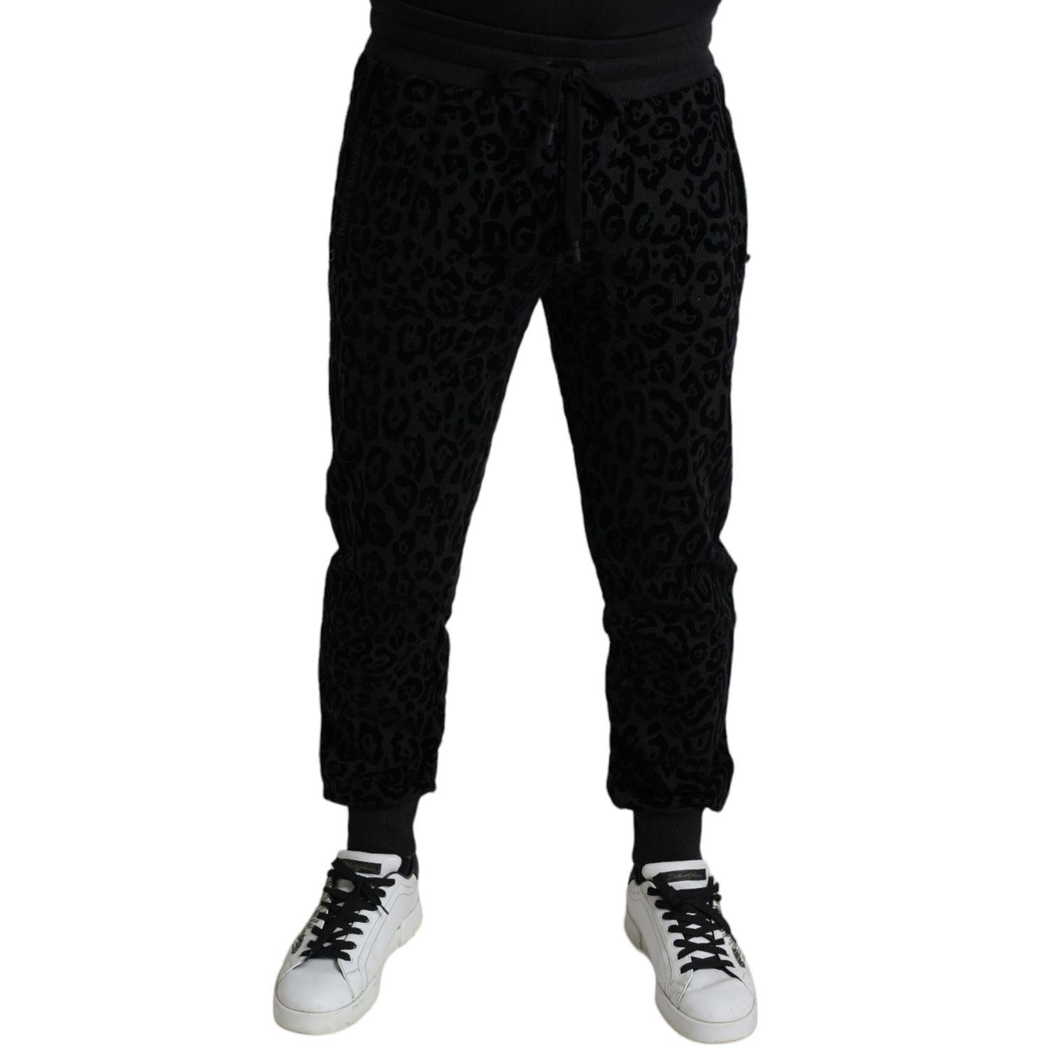 Dolce & Gabbana Black Leopard Cotton Slim Fit Jogger Pants
