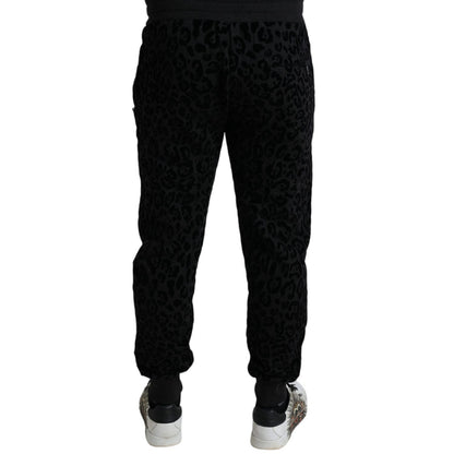 Dolce & Gabbana Black Leopard Cotton Slim Fit Jogger Pants