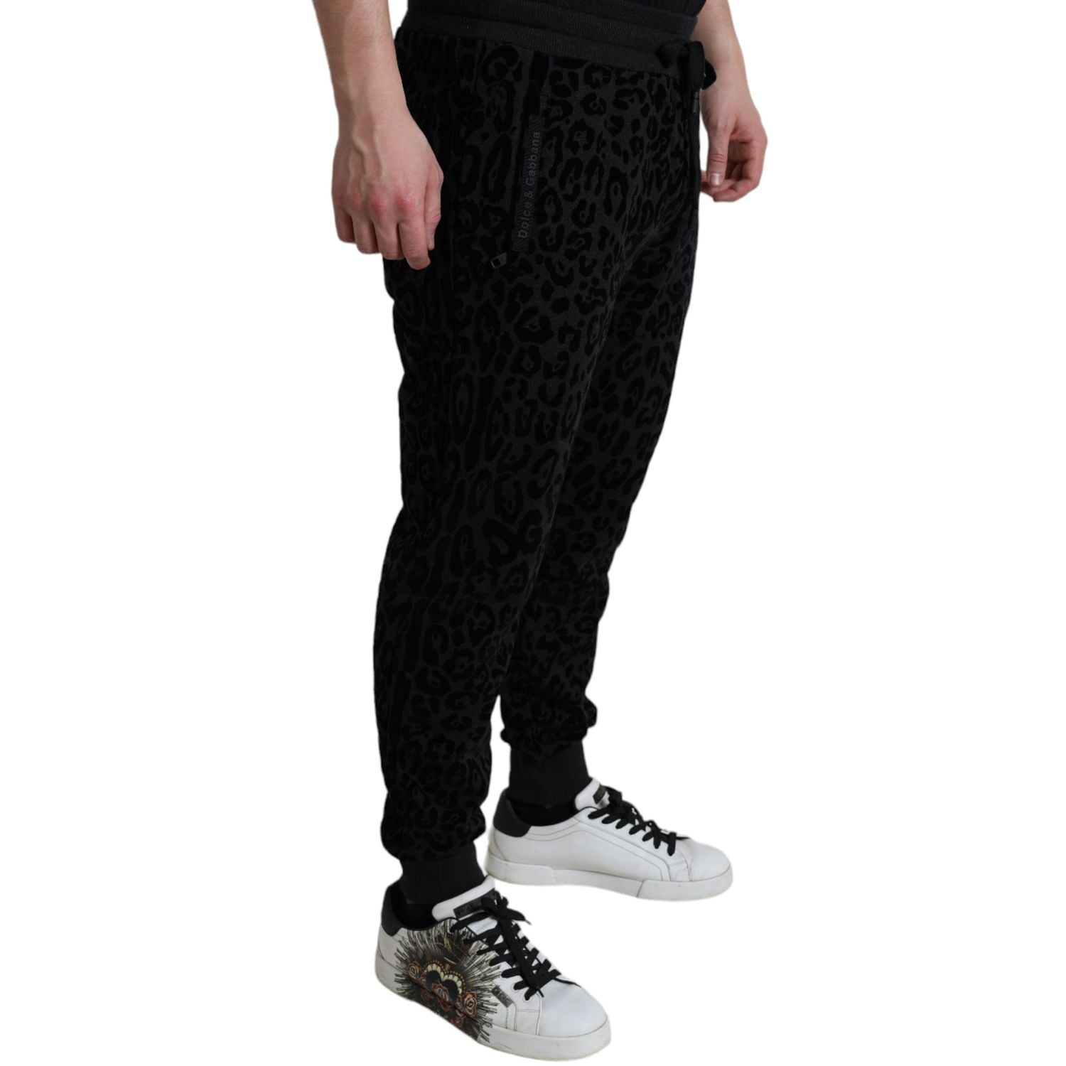 Dolce & Gabbana Black Leopard Cotton Slim Fit Jogger Pants