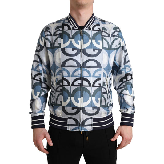 Dolce & Gabbana Multicolor Logo Print Bomber Blouson Jacket 1728,67345645728,Bombers - Jackets & Coats - Clothing,Clothing,Dolce & Gabbana,IT52 | L,Jackets & Coats - Clothing,Jackets - Men - Clothing,Material: 100% Silk,Men,Men - Clothing,Multicolor,New w