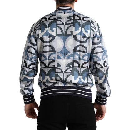 Dolce & Gabbana Multicolor Logo Print Bomber Blouson Jacket 1728,67345645728,Bombers - Jackets & Coats - Clothing,Clothing,Dolce & Gabbana,IT52 | L,Jackets & Coats - Clothing,Jackets - Men - Clothing,Material: 100% Silk,Men,Men - Clothing,Multicolor,New w