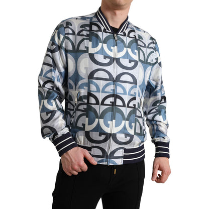 Dolce & Gabbana Multicolor Logo Print Bomber Blouson Jacket 1728,67345645728,Bombers - Jackets & Coats - Clothing,Clothing,Dolce & Gabbana,IT52 | L,Jackets & Coats - Clothing,Jackets - Men - Clothing,Material: 100% Silk,Men,Men - Clothing,Multicolor,New w