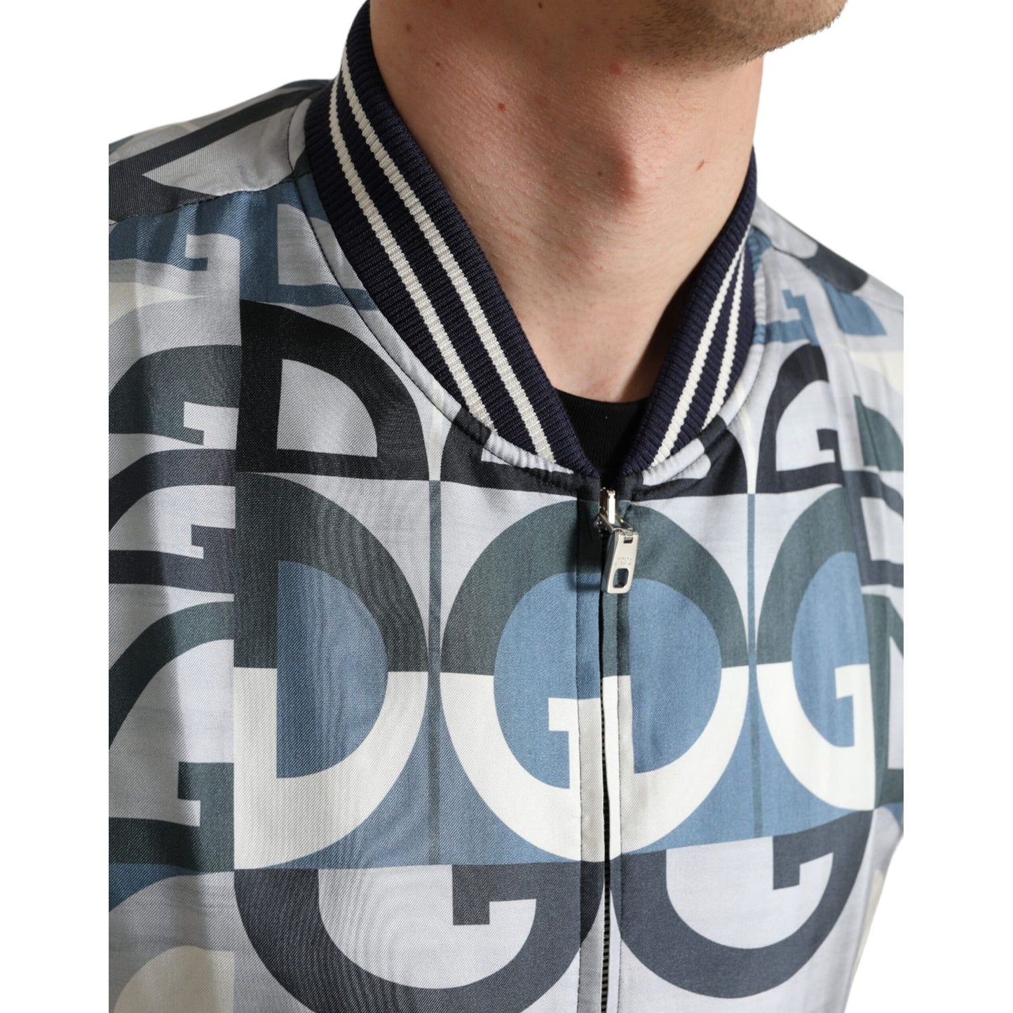 Dolce & Gabbana Multicolor Logo Print Bomber Blouson Jacket 1728,67345645728,Bombers - Jackets & Coats - Clothing,Clothing,Dolce & Gabbana,IT52 | L,Jackets & Coats - Clothing,Jackets - Men - Clothing,Material: 100% Silk,Men,Men - Clothing,Multicolor,New w
