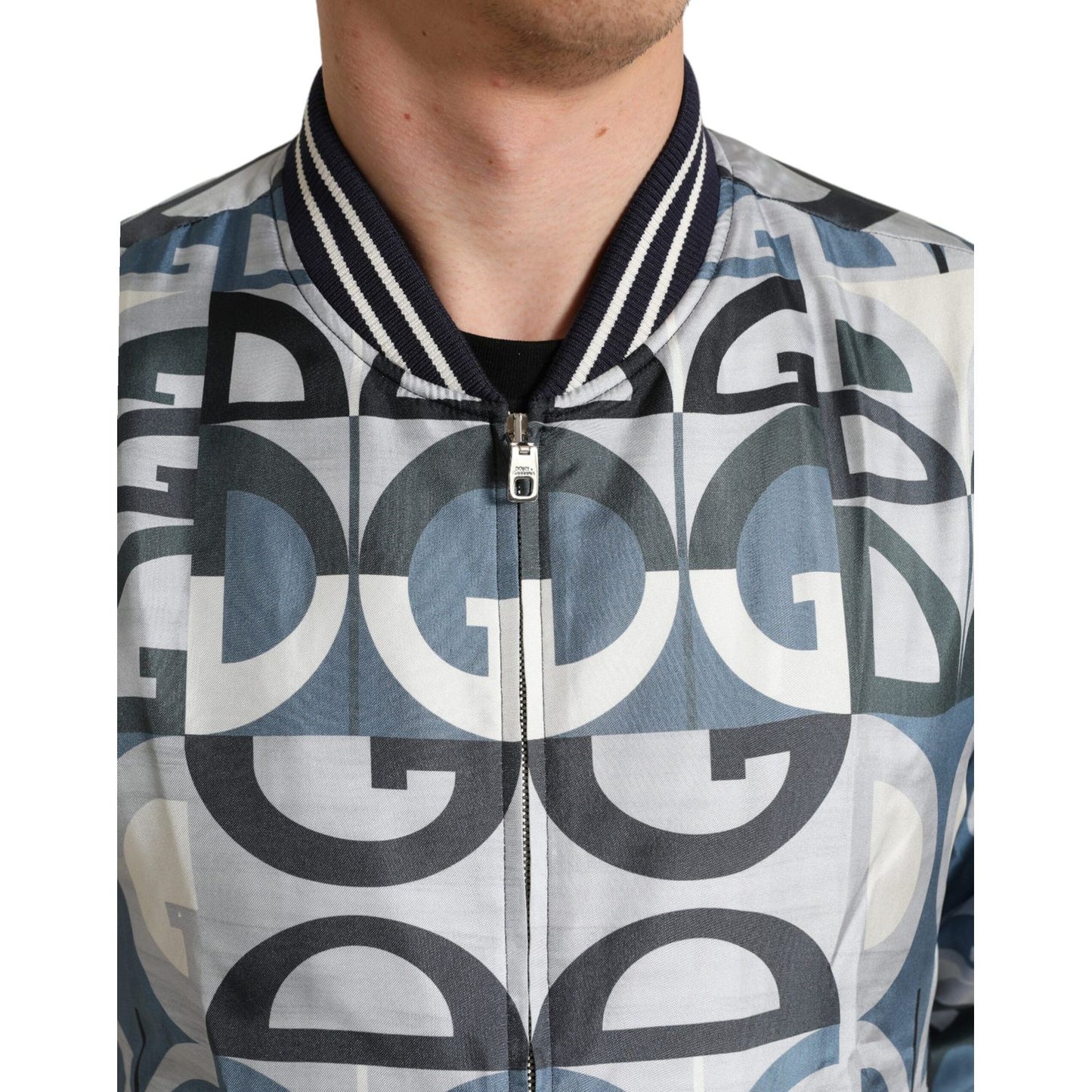 Dolce & Gabbana Multicolor Logo Print Bomber Blouson Jacket 1728,67345645728,Bombers - Jackets & Coats - Clothing,Clothing,Dolce & Gabbana,IT52 | L,Jackets & Coats - Clothing,Jackets - Men - Clothing,Material: 100% Silk,Men,Men - Clothing,Multicolor,New w