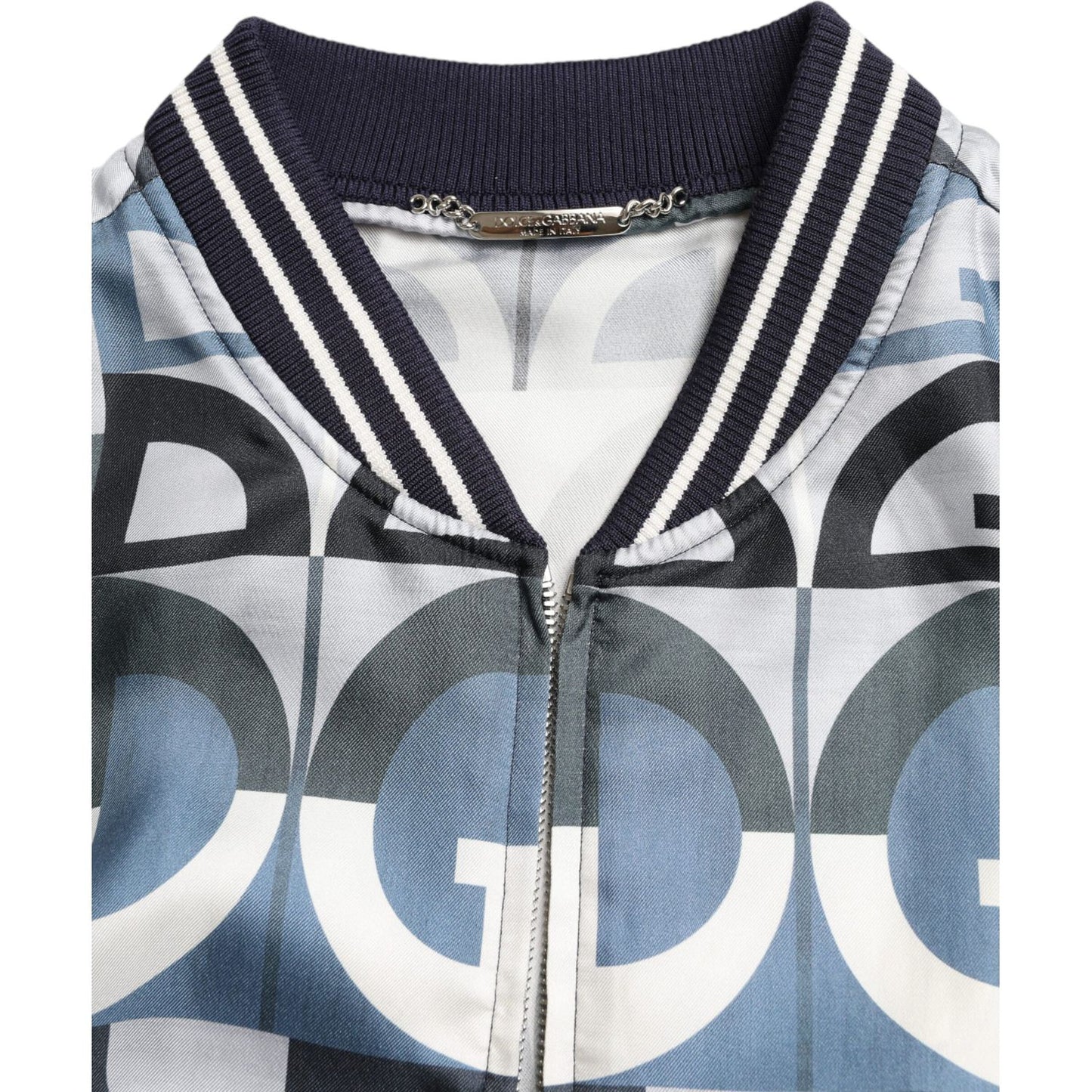 Dolce & Gabbana Multicolor Logo Print Bomber Blouson Jacket 1728,67345645728,Bombers - Jackets & Coats - Clothing,Clothing,Dolce & Gabbana,IT52 | L,Jackets & Coats - Clothing,Jackets - Men - Clothing,Material: 100% Silk,Men,Men - Clothing,Multicolor,New w