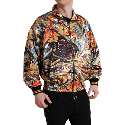 Dolce & Gabbana Multicolor Abstract Polyester Bomber Jacket 1728,67345645728,Bombers - Jackets & Coats - Clothing,Clothing,Dolce & Gabbana,IT50 | L,Jackets & Coats - Clothing,Jackets - Men - Clothing,Material: 100% Polyester,Men,Men - Clothing,Multicolor,
