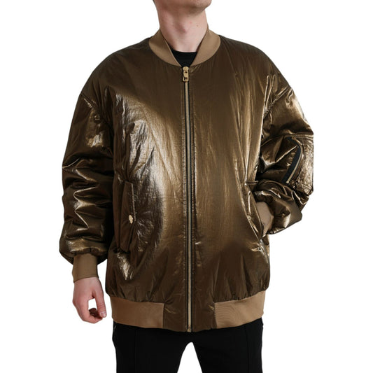 Dolce & Gabbana Bronze Nylon Full Zip Men Bomber Jacket 1728,67345645728,Bombers - Jackets & Coats - Clothing,Bronze,Clothing,Dolce & Gabbana,IT54 | XL,Jackets & Coats - Clothing,Jackets - Men - Clothing,Material: 100% Nylon,Men,Men - Clothing,New with ta