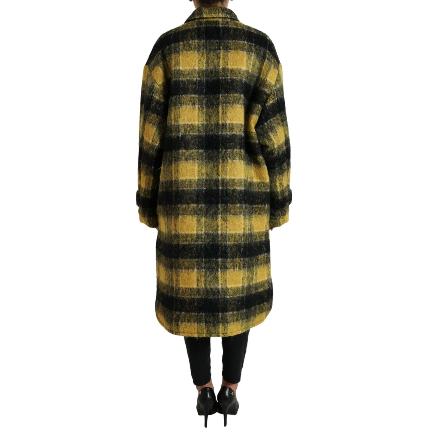 Dolce & Gabbana Chic Plaid Long Coat in Sunshine Yellow Dolce & Gabbana