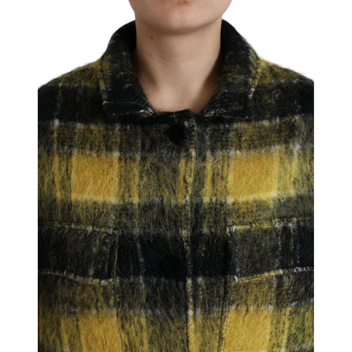 Dolce & Gabbana Chic Plaid Long Coat in Sunshine Yellow Dolce & Gabbana