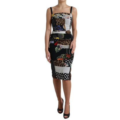 Dolce & Gabbana Multicolor Patchwork Midi Floral Leopard Bodycon Dress