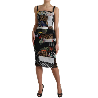 Dolce & Gabbana Multicolor Patchwork Midi Floral Leopard Bodycon Dress