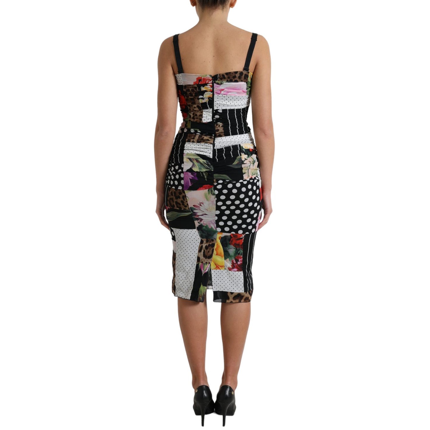 Dolce & Gabbana Multicolor Patchwork Midi Floral Leopard Bodycon Dress