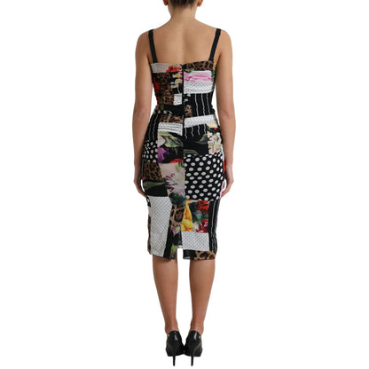 Dolce & Gabbana Multicolor Patchwork Midi Floral Leopard Bodycon Dress