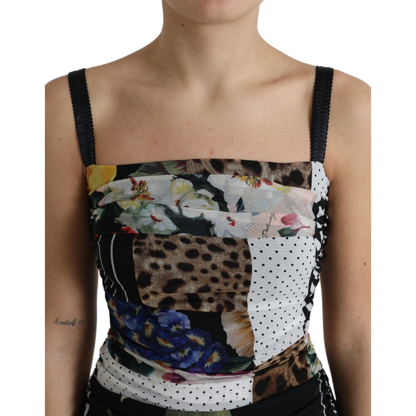 Dolce & Gabbana Multicolor Patchwork Midi Floral Leopard Bodycon Dress