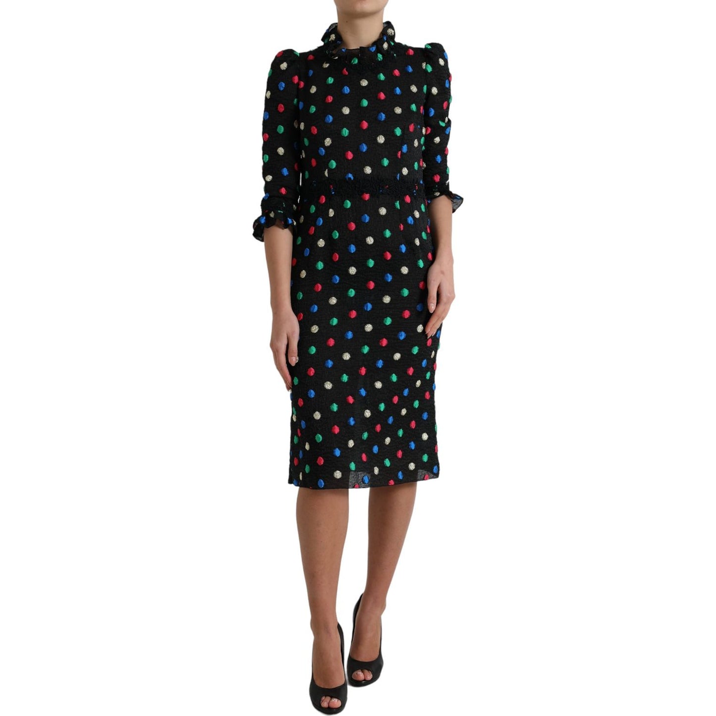 Dolce & Gabbana Elegant High Neck Polka Dot Midi Dress Dolce & Gabbana