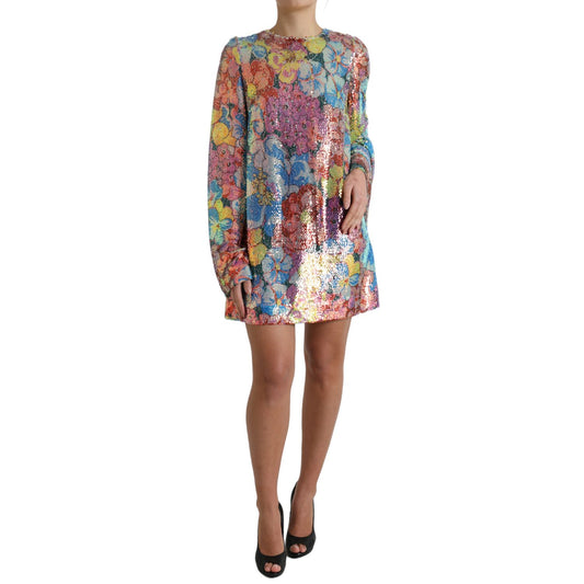 Dolce & Gabbana Multicolor Floral Sequined Shift Mini Dress
